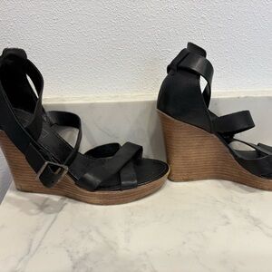 TopShop Black Leather Wedge Sandals